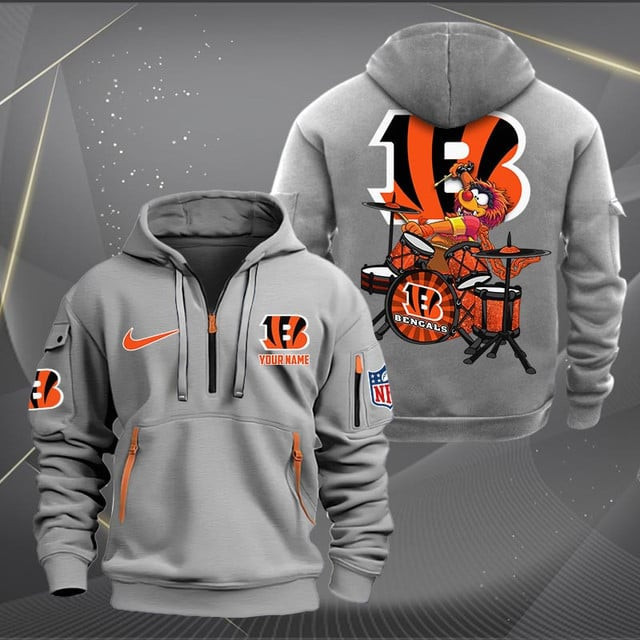 Cincinnati Bengals Premium Personalized Quarter Zip Hoodie