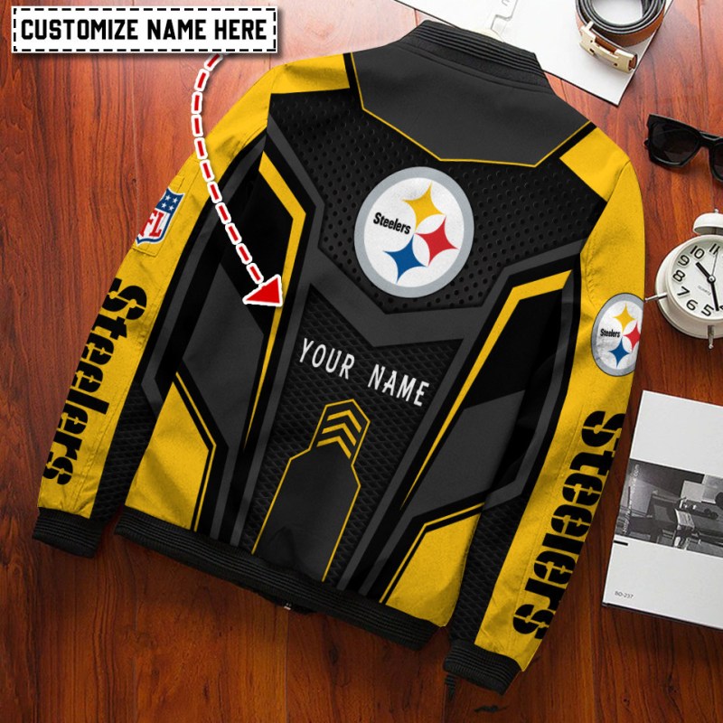 Another view of the Pittsburgh Steelers Personalized Bomber Jacket