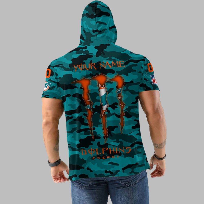 Miami Dolphins Personalized Camo Short Sleeve Hoodie Back View