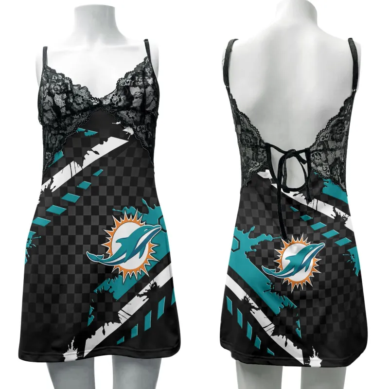 Miami Dolphins Lace Back Strap Slip Dress