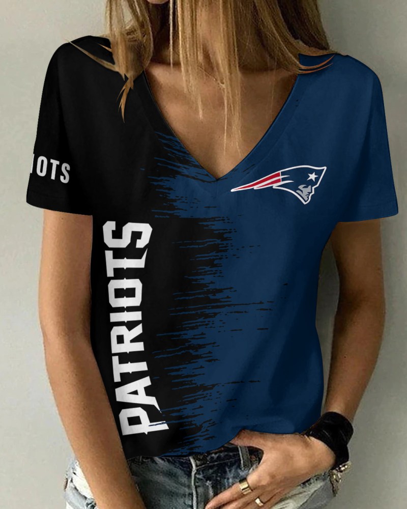 New England Patriots Summer V-neck Women T-shirt