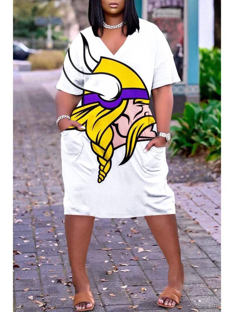Minnesota Vikings V-neck Casual Pocket Dress