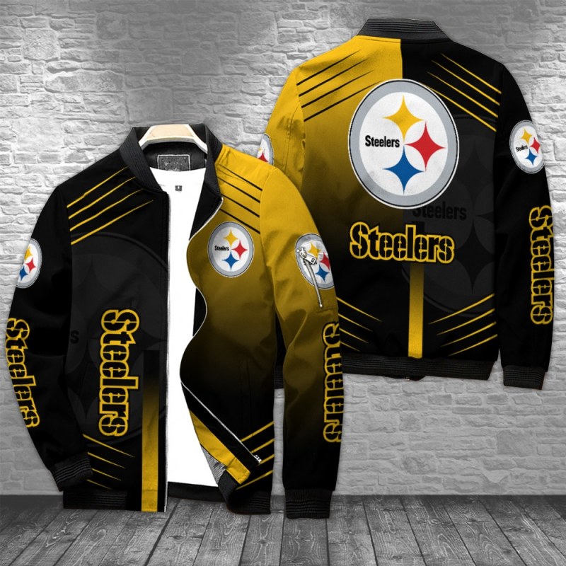 Pittsburgh Steelers Bomber Jacket Front and Back View