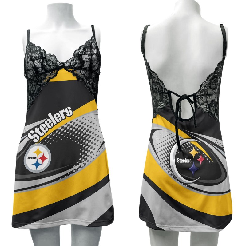 Pittsburgh Steelers Lace Back Strap Slip Dress