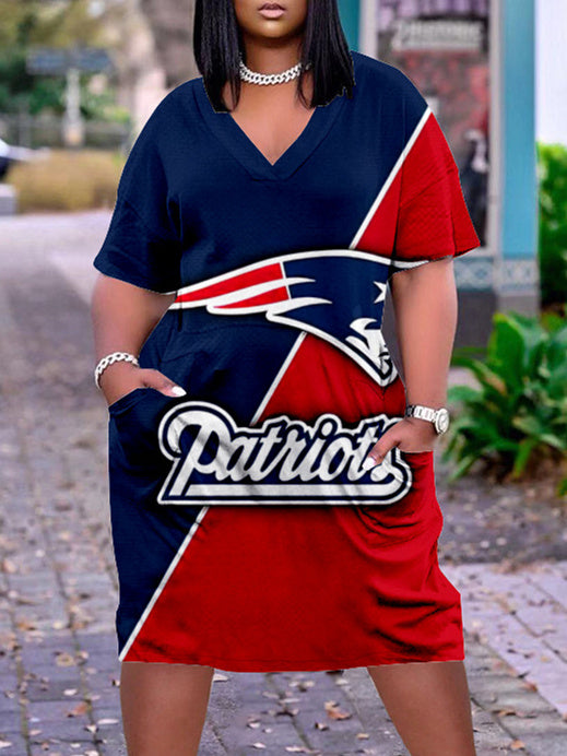 New England Patriots V-neck Casual Pocket Dress
