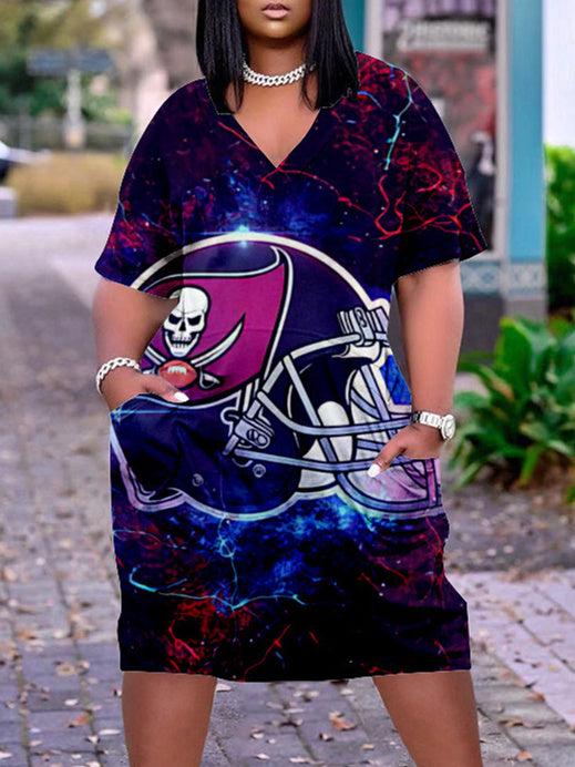Tampa Bay Buccaneers V-neck Casual Pocket Dress