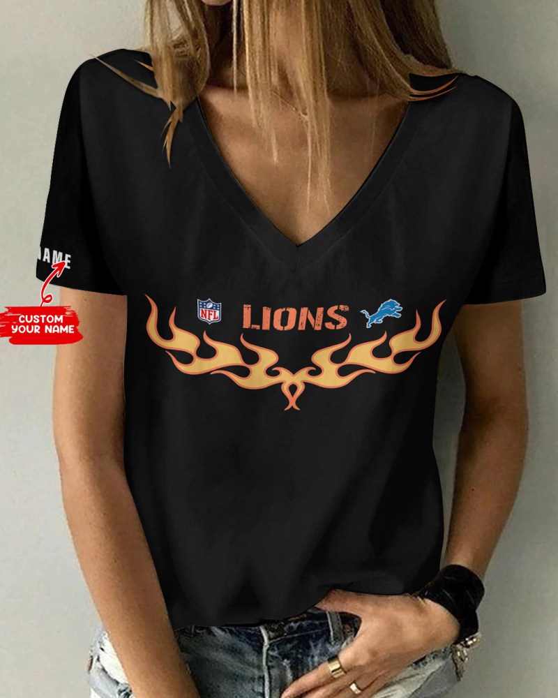 Detroit Lions Personalized V-neck Women's T-shirt