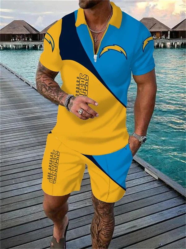 Los Angeles Chargers Zip Polo Shirt and Shorts
