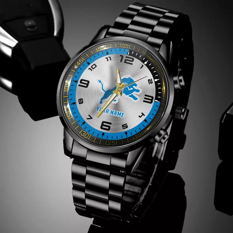Detroit Lions NFL Personalized Black Hand Watch