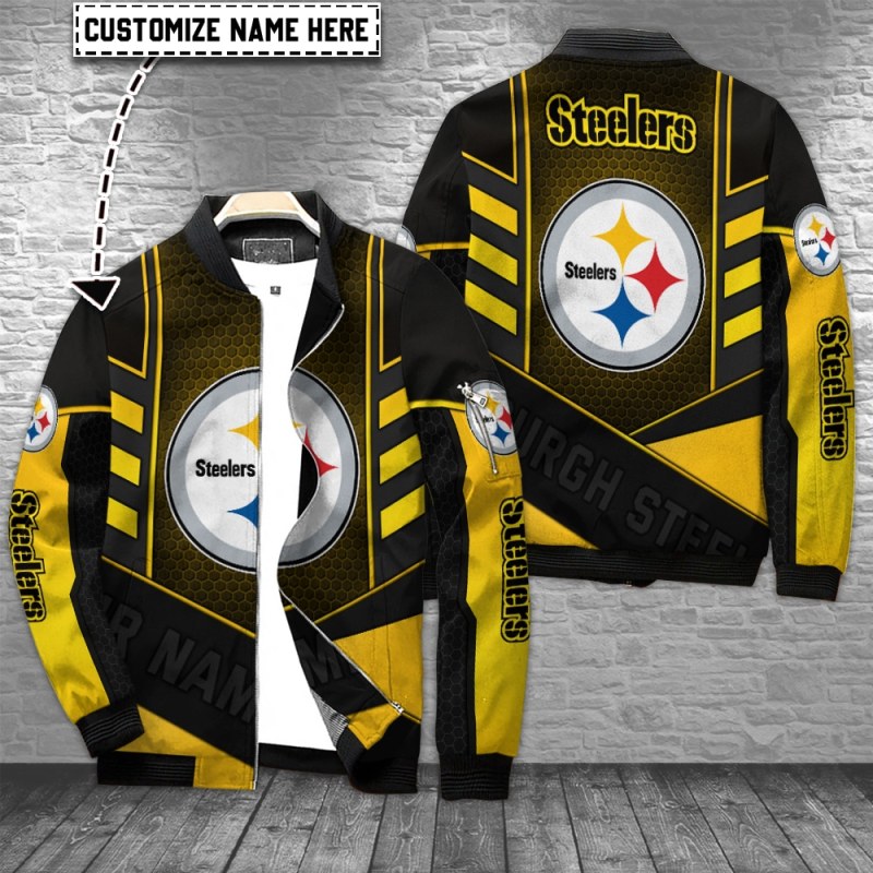 Pittsburgh Steelers Personalized Bomber Jacket Mockup 1