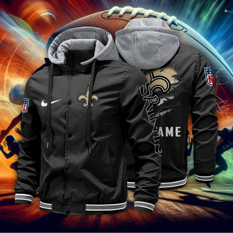 New Orleans Saints Baseball Jacket - Detachable Hood