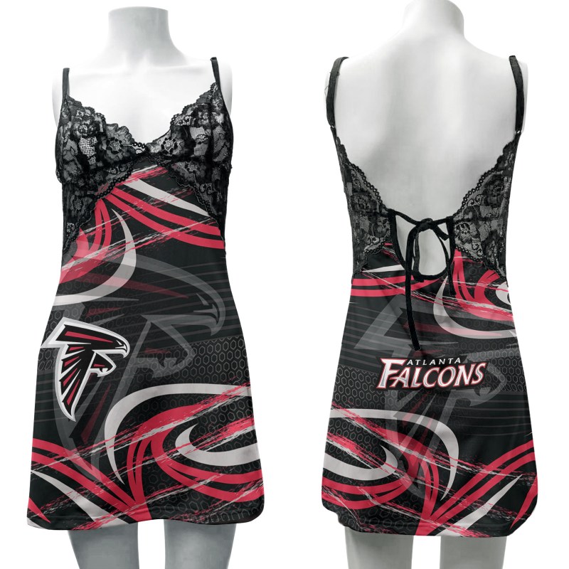 Atlanta Falcons Lace Back Strap Slip Dress - Front View