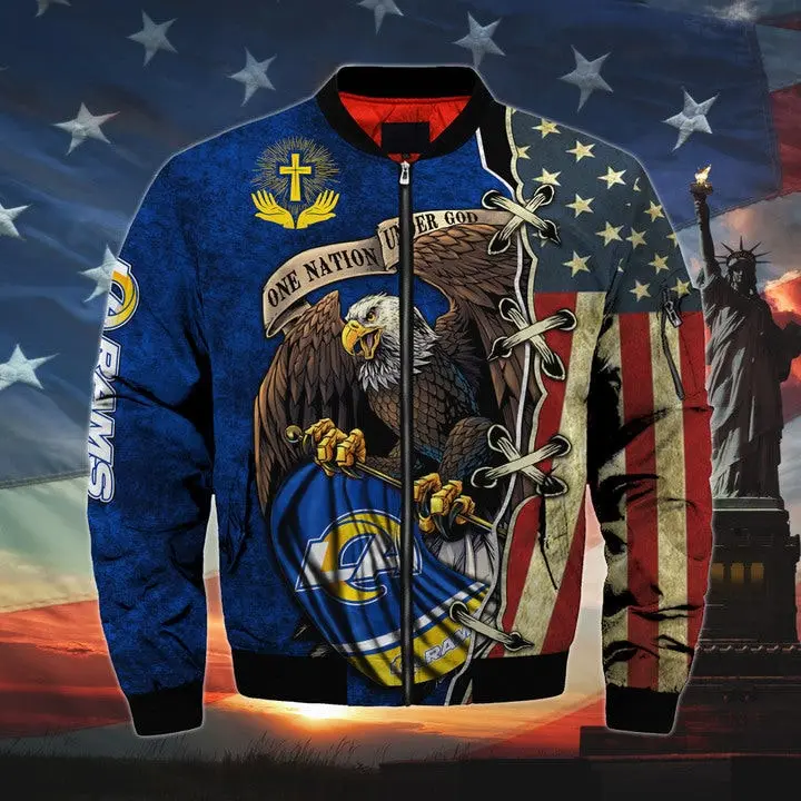 Men's One Nation Under God Los Angeles Rams Bomber Jacket