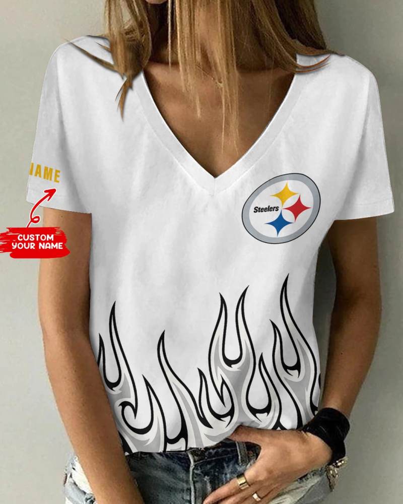 Pittsburgh Steelers Personalized V-neck Women T-shirt