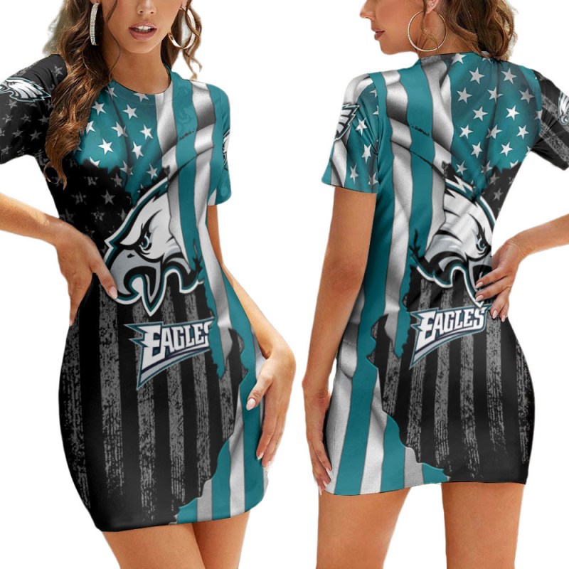 Philadelphia Eagles Casual Short Sleeve Bodycon Mini Dress