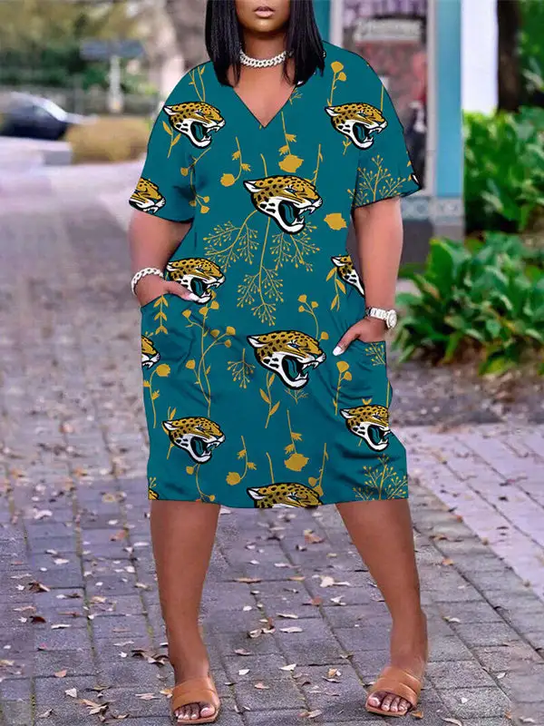 Jacksonville Jaguars V-neck Casual Pocket Dress