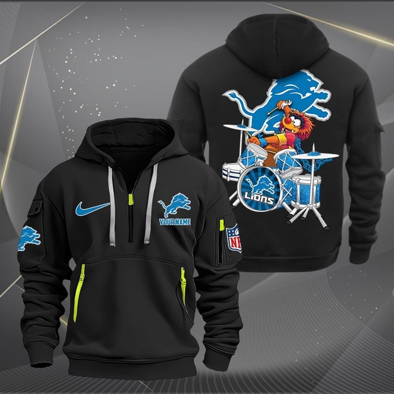 Detroit Lions Premium Personalized Quarter Zip Hoodie