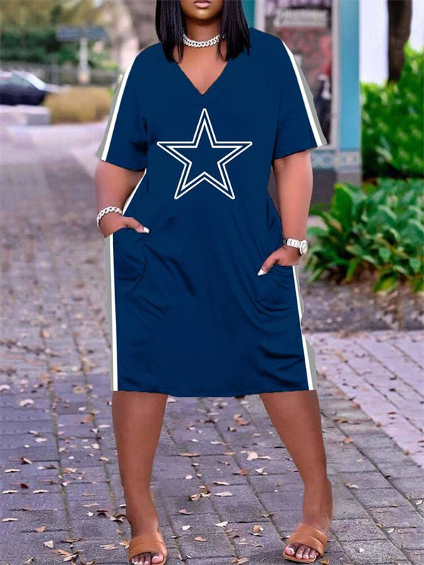 Dallas Cowboys V-neck Casual Pocket Dress