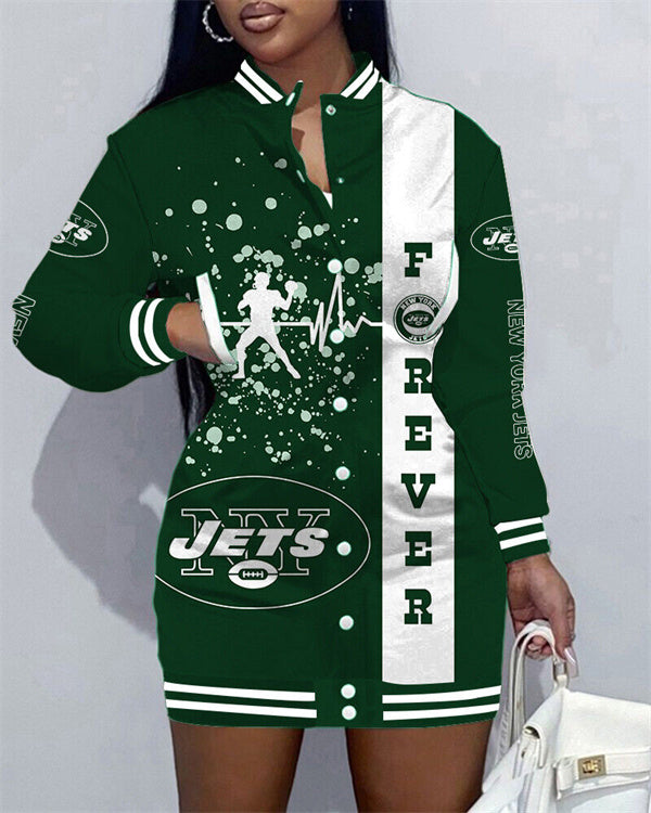 New York Jets Women Button Down Jacket Dress