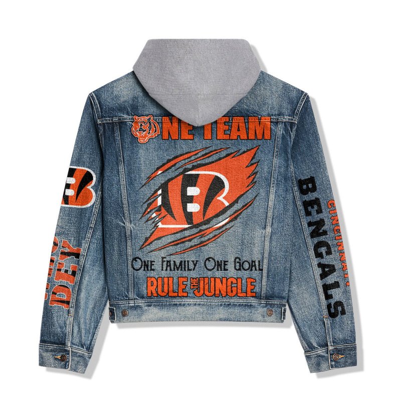 Cincinnati Bengals Hooded Denim Jacket Back Design