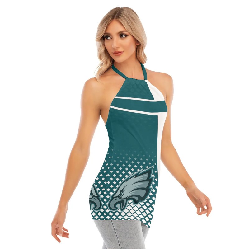 Philadelphia Eagles Personalized Women Neck Tie Back Sleeveless Halter Top - Back View