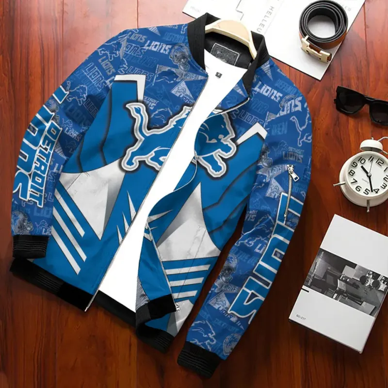 Detroit Lions Personalized Bomber Jacket Back View