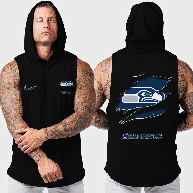 Seattle Seahawks Men’s Workout Hooded Tank Top - Customizable