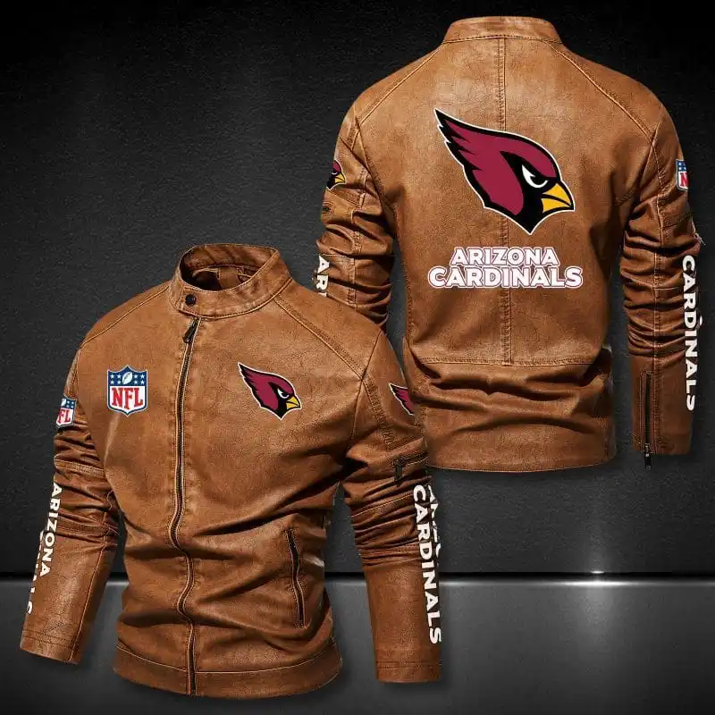 Arizona Cardinals Stand-up Collar Leather Jacket Back
