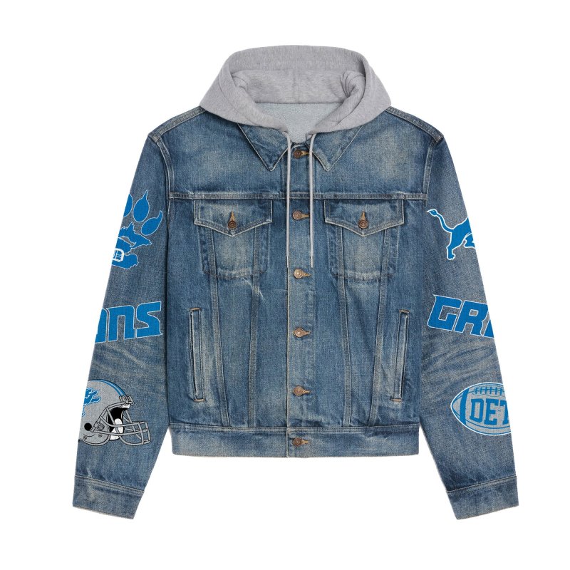 Detroit Lions Premium Hooded Denim Jacket Side View