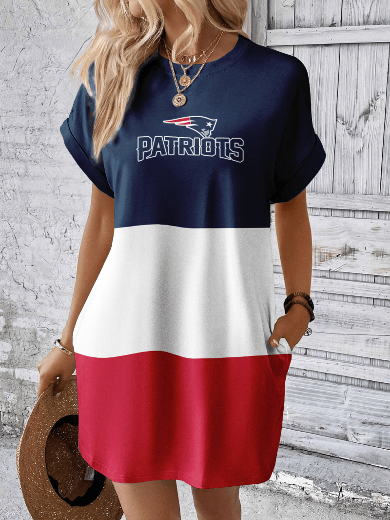 New England Patriots Women Hidden Pocket Batwing Casual Dress