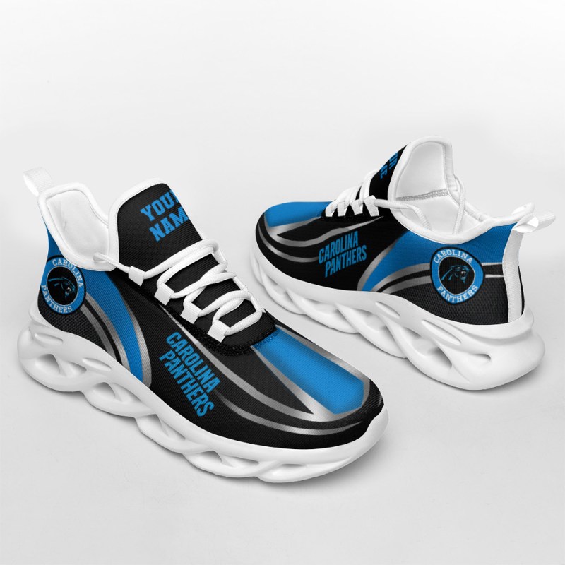 Side Angle of Carolina Panthers Personalized Yezy Sneakers