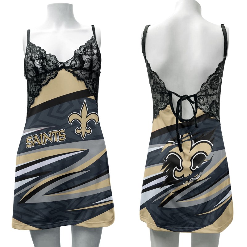 New Orleans Saints Lace Back Strap Slip Dress