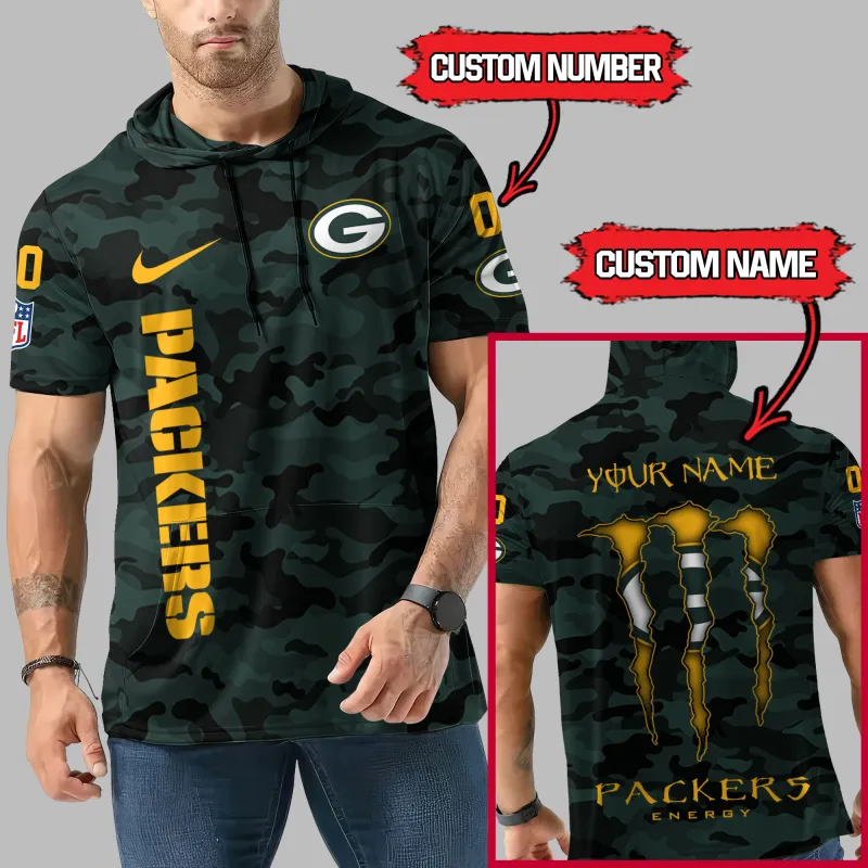 Green Bay Packers Personalized Camo Short Sleeve Hoodie Back
