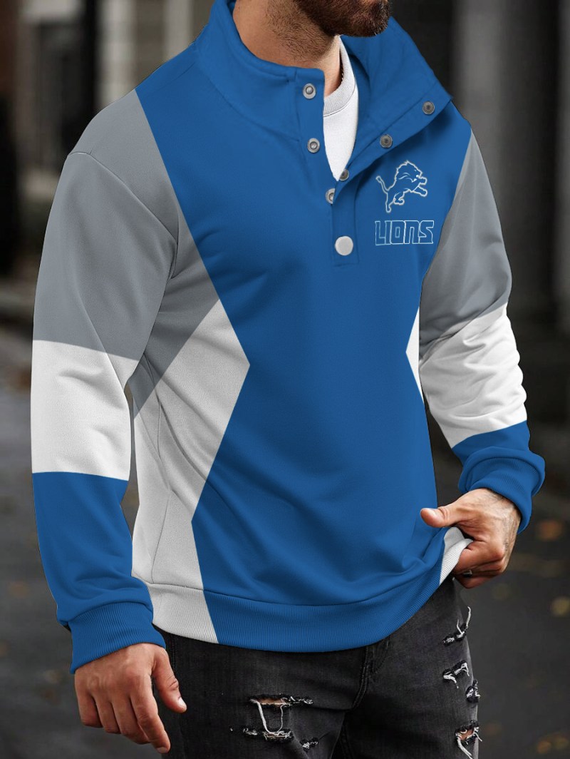 Detroit Lions Casual Colorful Stand Collar Sweatshirt