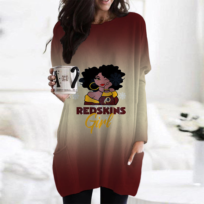 Washington Commanders Casual Long Sleeve Pocket Dress