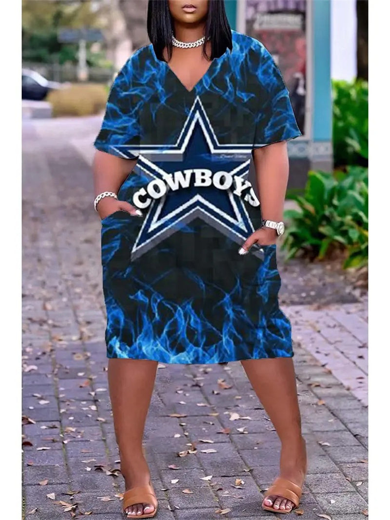 Dallas Cowboys V-neck Casual Pocket Dress