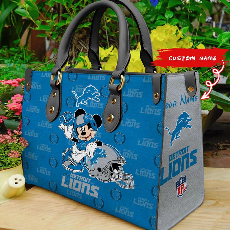 Detroit Lions Personalized Leather Hand Bag Mockup 1