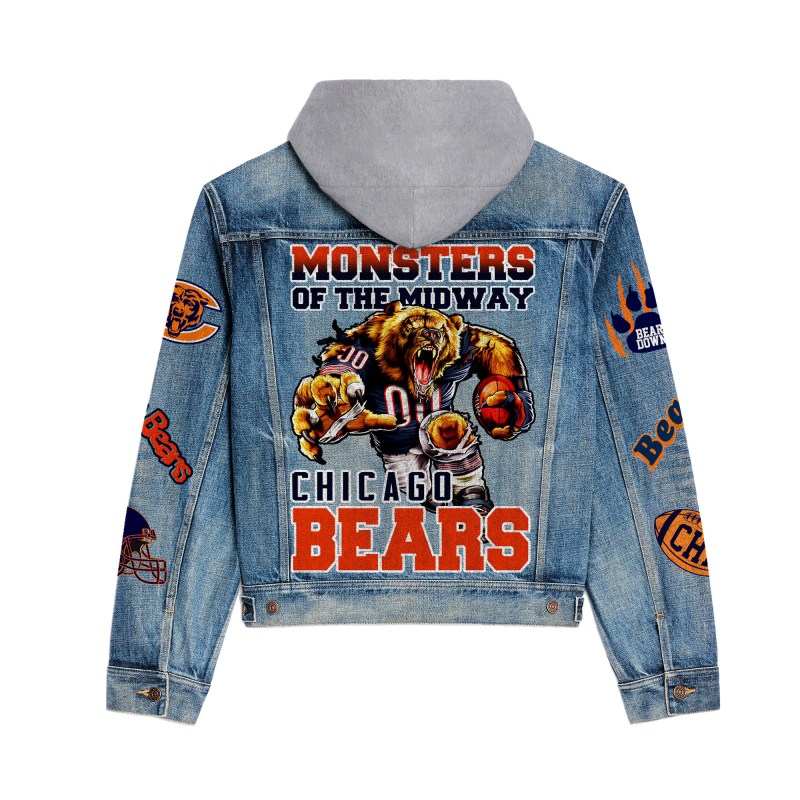 Chicago Bears Hooded Denim Jacket Detail View
