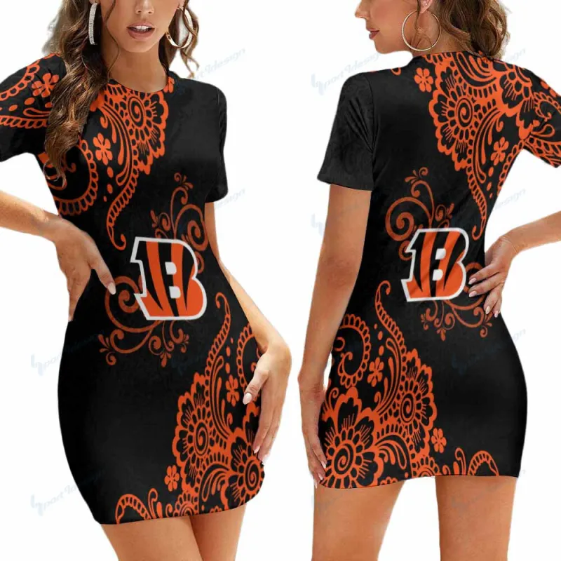 Cincinnati Bengals Short Sleeve Bodycon Mini Dress