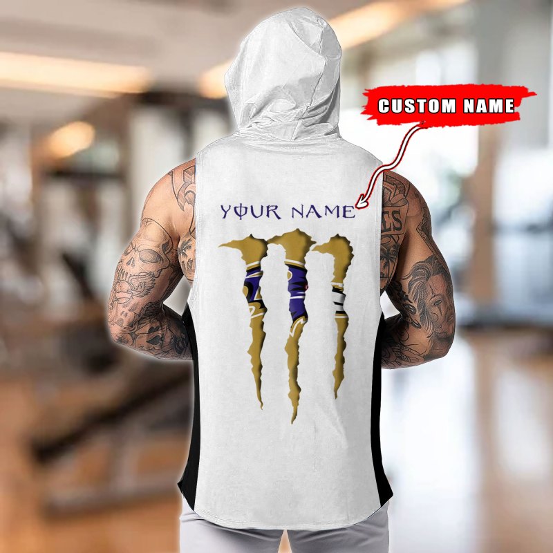 Baltimore Ravens Personalized Men's Workout Hooded Tank Top Second Back View