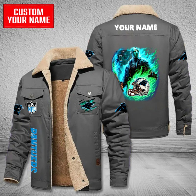 Carolina Panthers Winter Fleece Bomber Jacket Gray