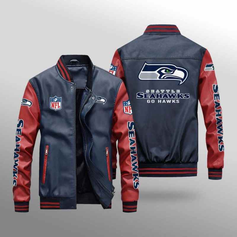 Seattle Seahawks Leather Bomber Jacket Side View