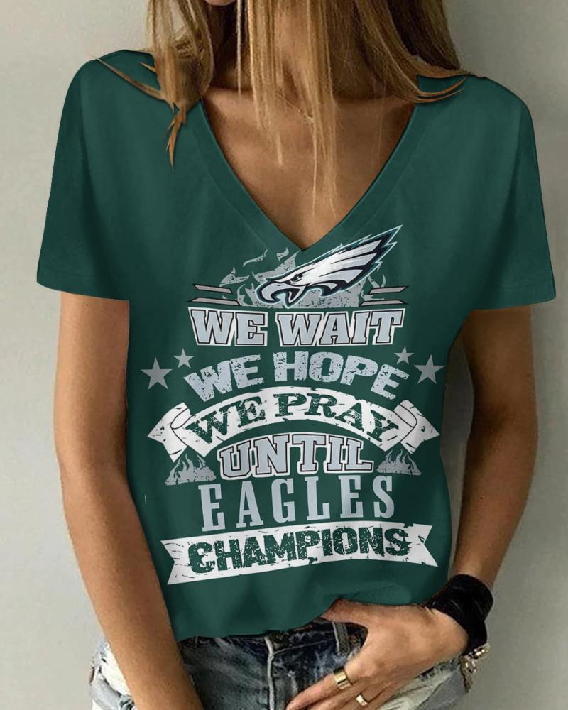Philadelphia Eagles V-neck Women T-shirt 1