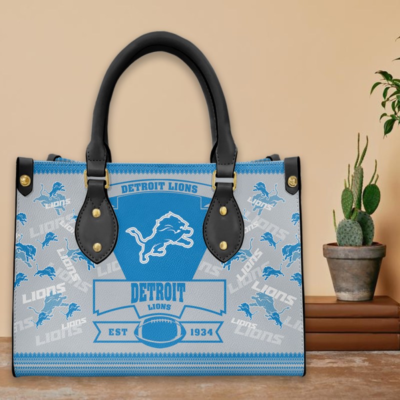 Detroit Lions Personalized Leather Hand Bag Black