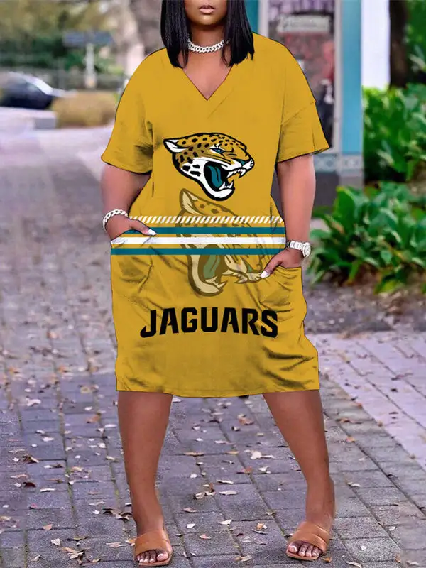 Jacksonville Jaguars V-neck Casual Pocket Dress