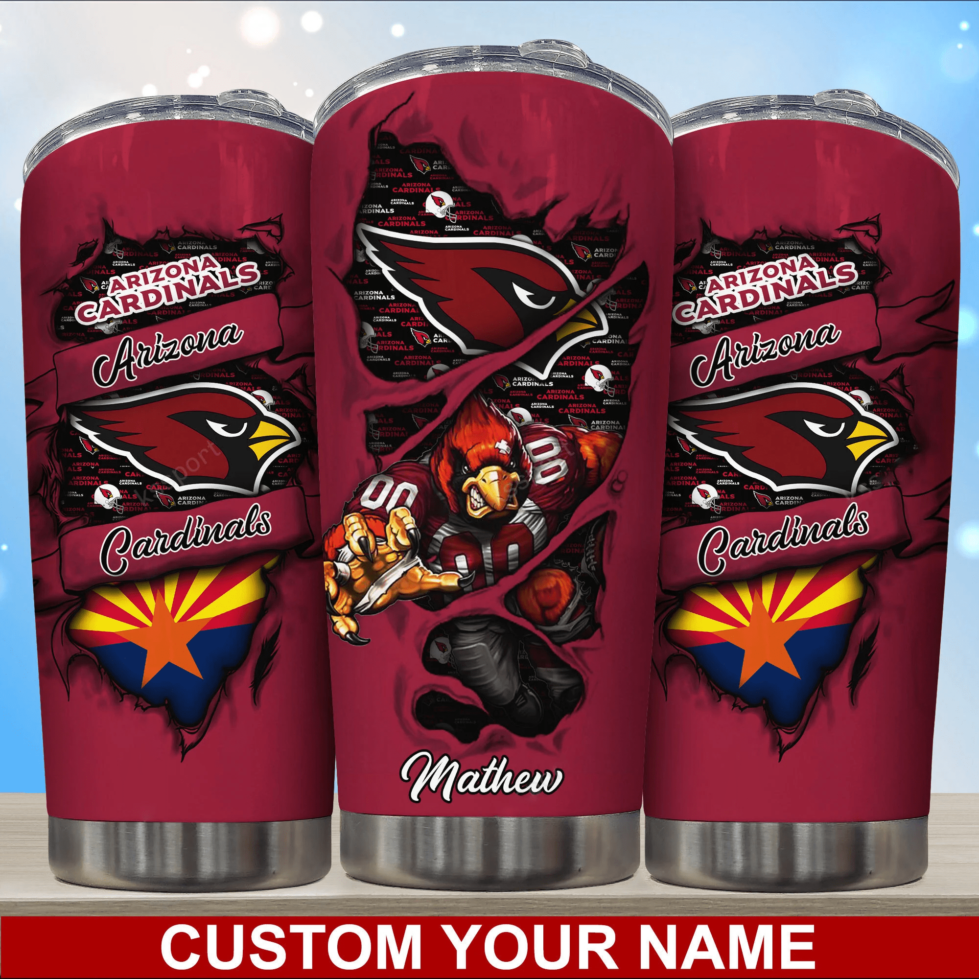 Arizona Cardinals Personalized Tumbler with Straw