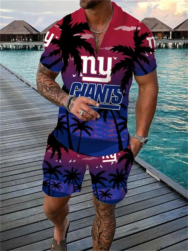 New York Giants Zip Polo Shirt and Shorts