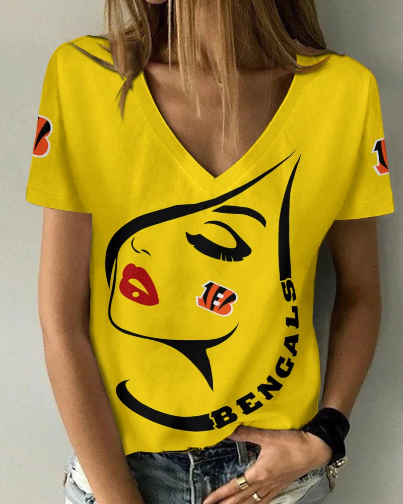 Cincinnati Bengals Summer V-neck Women T-shirt Detail View