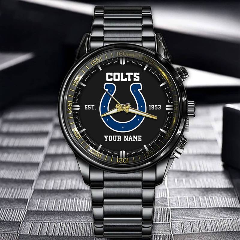 Black Stainless Steel Watch for Colts Fans