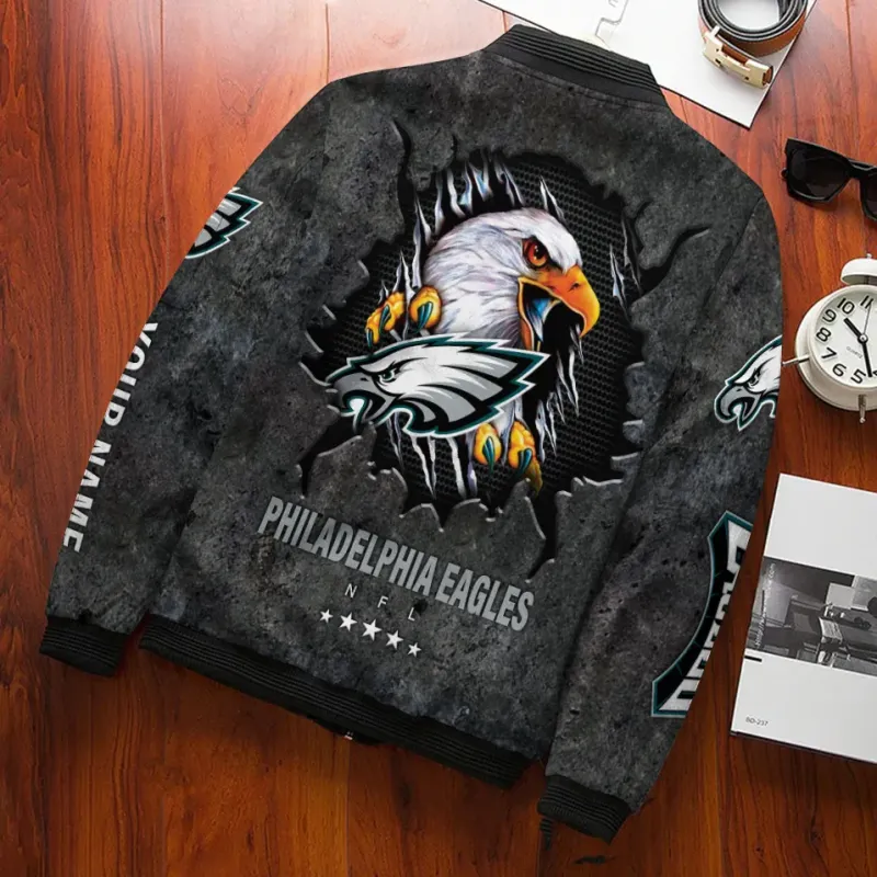 Philadelphia Eagles Personalized Bomber Jacket - Back View
